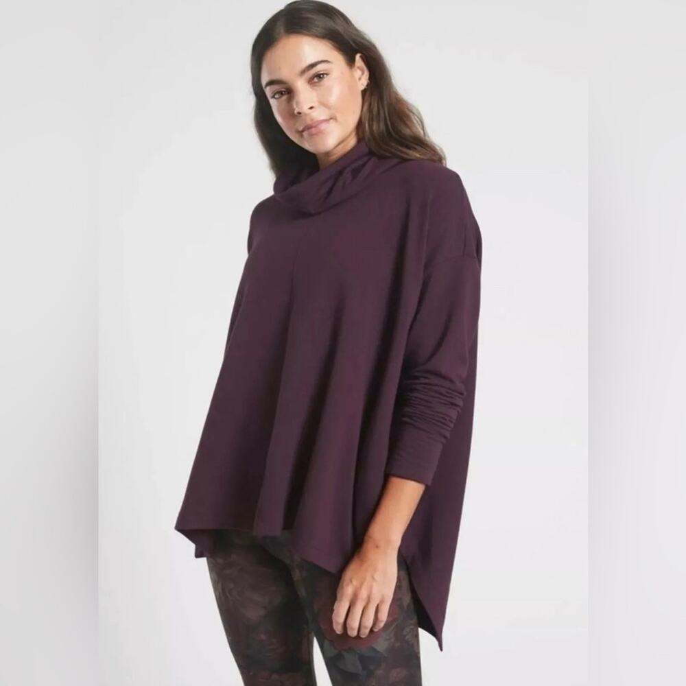 Athleta Ethereal Brushed Funnel Neck Asymmetrical Hem in Spiced Cabernet - Small